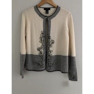 NWT Mercer & Madison 1 Button Cardigan Beaded Flowers Garden Chic Whimsical Sz M